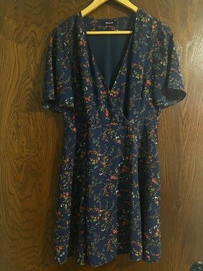 Madewell Navy Floral Wrap-Style Mini Dress